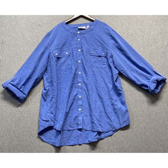 Chico's Tops - Chico's Womens Silky Chic Sophia LS Fashion Button Up Blue Women's Sz 3